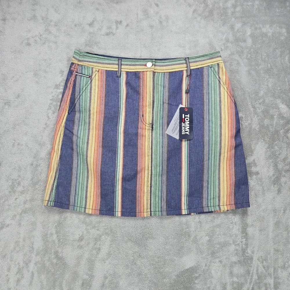 Tommy Jeans Striped Road Trip Women's Denim Mini Skirt Size 30 NWT Y2K